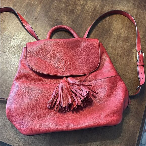 Tory Burch Red Thea Leather Backpack